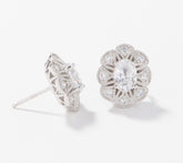 Diamonique Ornate Oval Simulated Ruby or Clear Studs, Platinum-clad Sterling Silver